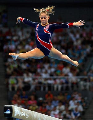 2008 Summer Olympics - Shawn Johnson of the Untied States competes in the Women's Beam Final, August 19, 2008