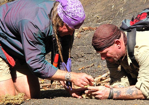 Dual Survival - Season 1 - Cody Lundin and Dave Canterbury starting a fire