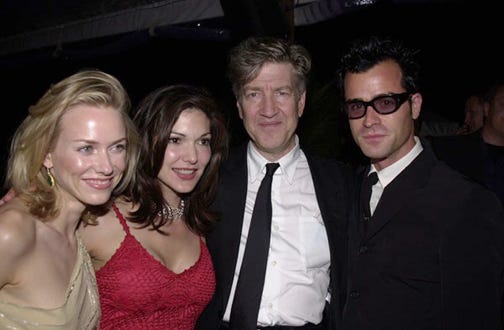 Naomi Watts, Laura Harring, David Lynch and Justin Theroux - Cannes The Pledge party, May 2001