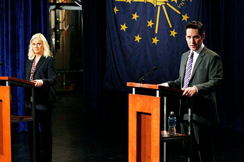 Parks and Recreation - Season 4 - "The Debate" - Amy Poehler and Paul Rudd