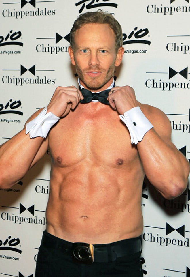 Ian Ziering Rocks the Shirtless Pecs in Chippendales Las Vegas Performance