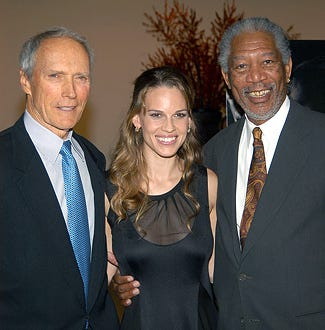Clint Eastwood, Hilary Swank and Morgan Freeman - "Million Dollar Baby" New York City premiere, December 5, 2004