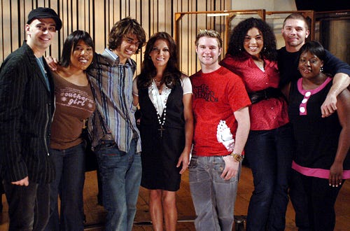 American Idol - Martin McBride (center) mentors the remaining contestants