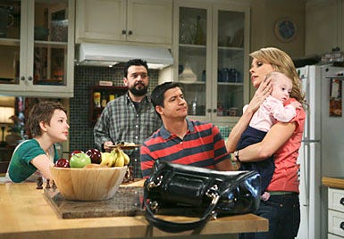 In the Motherhood - Season 1 - "Stepfather" - Charlotte Foley, Horatio Sanz, Ken Marino and Cheryl Hines