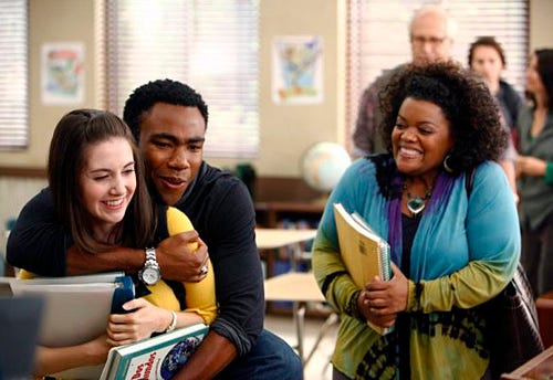 Community - Season 1 - "The Politics of Human Sexuality" Episode 110 - Alison Brie as Annie, Donald Glover as Troy, Yvette Nicole Brown as Shirley