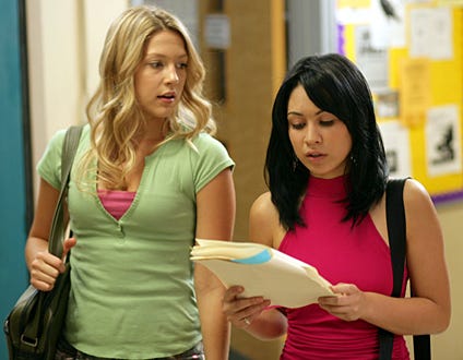 Degrassi:The Next Generation - Season 5 -  "Our Lips Are Sealed" -  Miriam McDonald as "Emma Nelson" and Cassie Steele as "Manuela "Manny" Santos"
