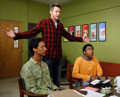 Community - Season 3 - "Pillows and Blankets" - Danny Pudi as Abed, Joel McHale as Jeff and Donald Glover as Troy