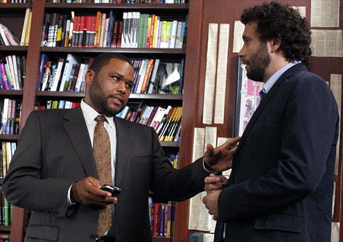 Law & Order - Season 20 - "Memo From the Dark Side" - Anthony Anderson as Det. Kevin Bernard and Jeremy Sisto as Det. Cyrus Lupo