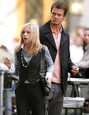 Kristen Bell and Josh Duhamel - Filming on the set of "When in Rome" in New York City, May 7, 2008