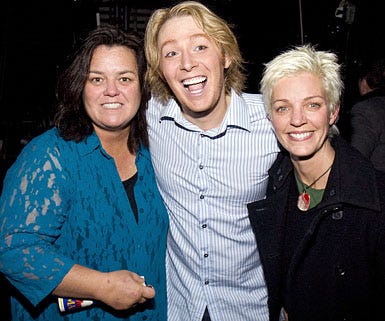 Rosie O'Donnell, Clay Aiken and Kelli Carpenter - after Clay's performance in "Spamalot" on Broadway at the Shubert Theatre, March 11, 2008