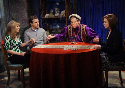 Saturday Night Live - Season 36 - "Jim Carrey" - Nasim Pedrad, Jason Sudeikis, Jim Carrey and Vanessa Brayer
