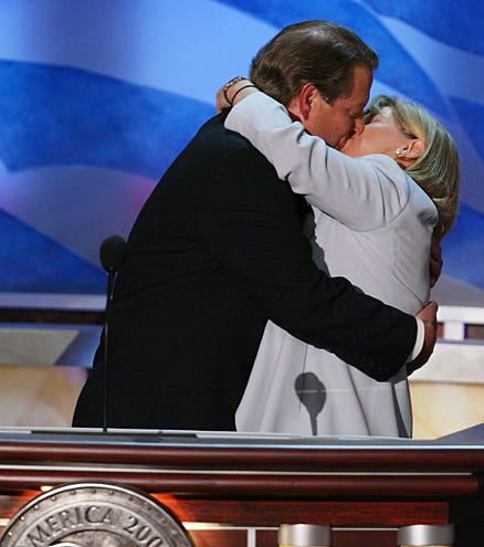 Former U.S. Vice-President Al Gore and wife Tipper kiss after his speech on opening night of the Democratic National Convention - July 26, 2004 -  FleetCenter - Boston, MA