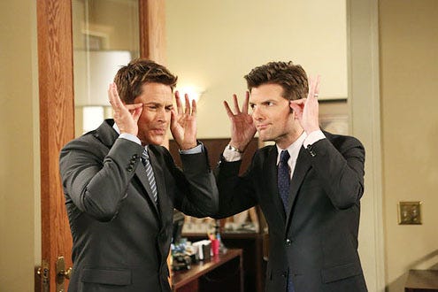 Parks and Recreation - Season 6 - "The Pawnee-Eagleton Tip Off Classic'" - Rob Lowe and Adam Scott