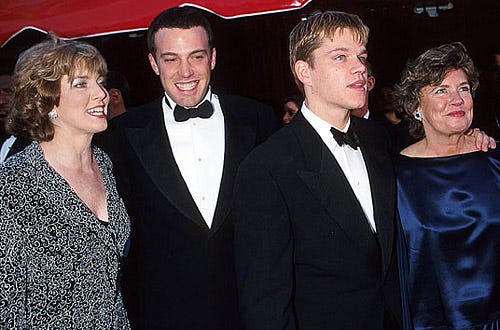 Chris Affleck, Ben Affleck, Matt Damon and mother Nancy Carlson-Paige - The 70th Annual Academy Awards, March 23, 1998