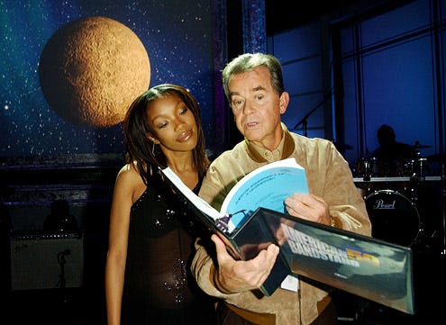 Brandy and Dick Clark - on stage at the taping of "American Bandstand's 50th Anniversary Celebration", April 19, 2002