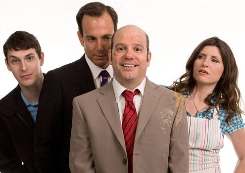 The Increasingly Poor Decisions of Todd Margaret - Season 1 - Blake Harrison as Dave, Will Arnett as Brent Wilts, David Cross as Todd Margaret and Sharon Horgan as Alice
