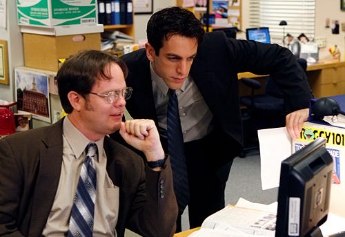 The Office - Season 6 - "Gossip" - Rainn Wilson as Dwight Schrute, B.J. Novak as Ryan Howard