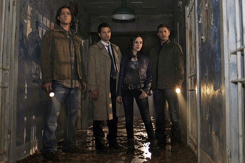 Supernatural - "Caged Heat" - Jared Padalecki as Sam, Misha Collins as Castiel, Rachel Miner as Meg and Jensen Ackles as Dean